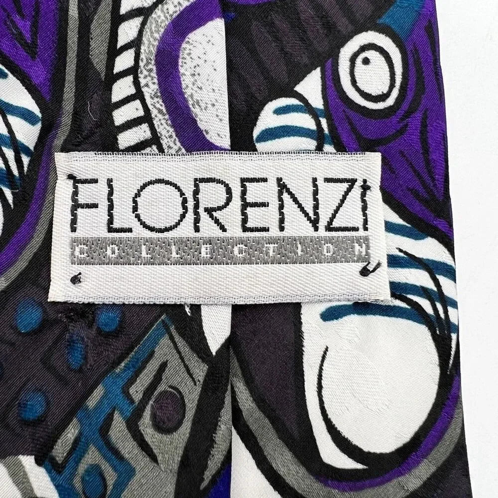 Vintage Florenzi Collection Tie 90’s Abstract Pattern - Blue, Purple, Gray - 3.5